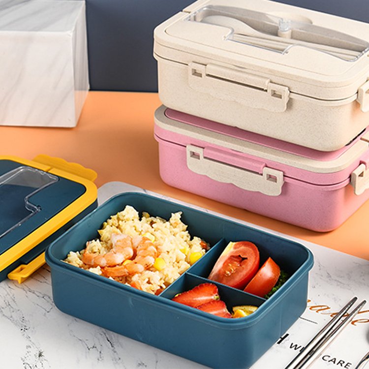 Eco Friendly Biodegradable Bento Box Wheat Straw Microwave Safe Children School Adult Office Food Container with Spoon Fork
