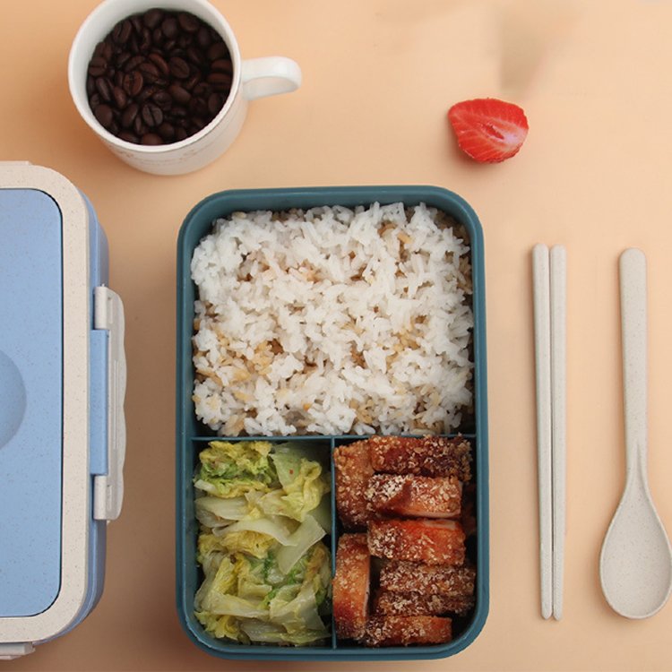 Eco Friendly Biodegradable Bento Box Wheat Straw Microwave Safe Children School Adult Office Food Container with Spoon Fork