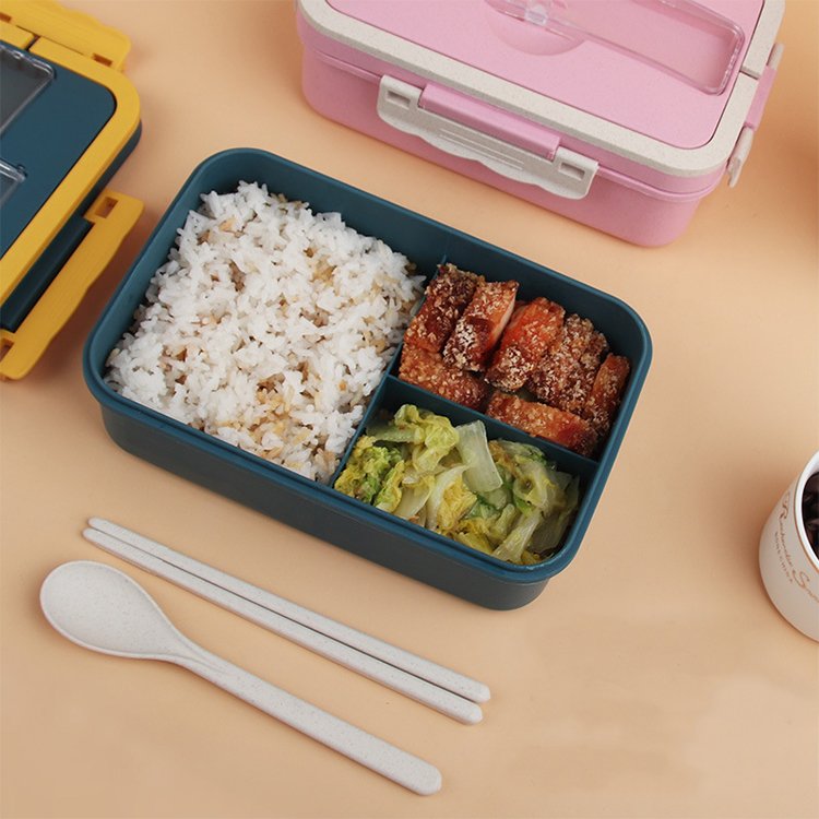 Eco Friendly Biodegradable Bento Box Wheat Straw Microwave Safe Children School Adult Office Food Container with Spoon Fork
