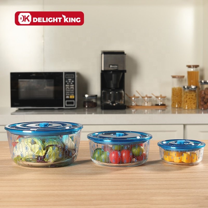 High Quality Oven Microwave Safe Glass Vacuum Container With Pump Cover Airtight Sealed Food Package Glass Storage Box