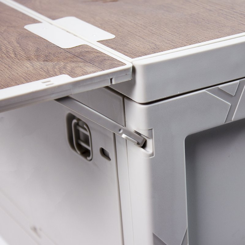 Wholesale 30 L camping use storage box organizer can be table folding plastic storage boxes with durable wooden lids
