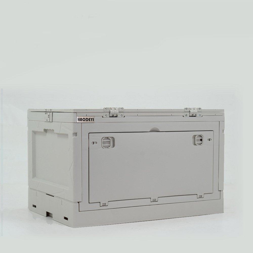 Wholesale 30 L camping use storage box organizer can be table folding plastic storage boxes with durable wooden lids