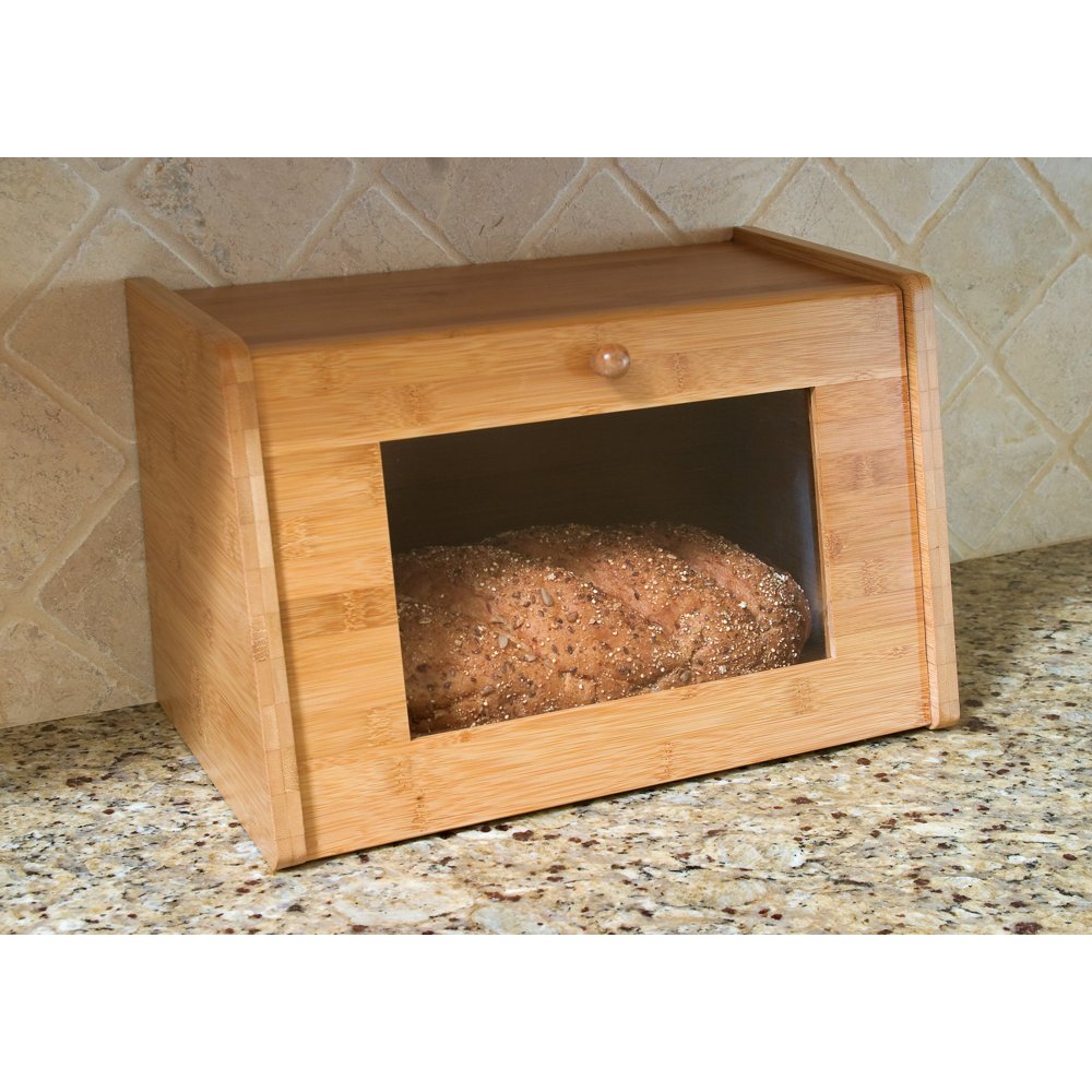 High Quality Wood Bamboo Bread Boxes With Cutting Board Lid Easy-opening Food Storage Container, Bread Bin Countertop