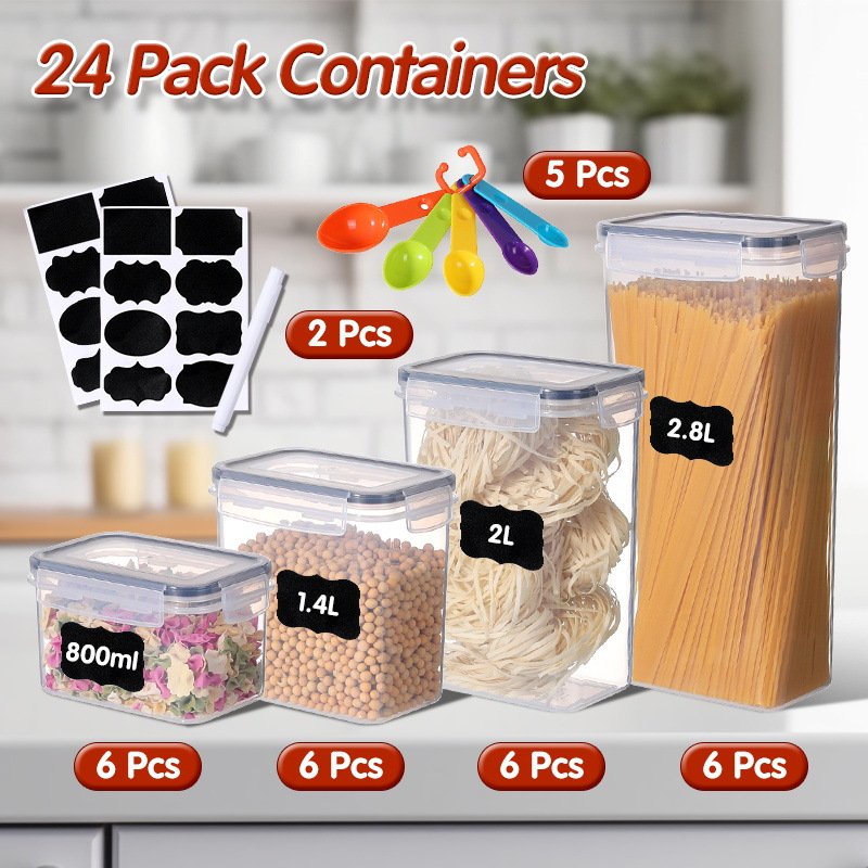 Airtight Food Storage Containers 24-Piece Set Kitchen & Pantry Plastic Storage Containers with Lids for Cereal and so on