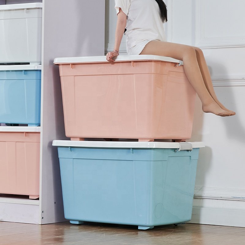 Factory aja de almacenamiento Multifunction PP Big Stackable Container Plastic Large Storage Bins Box With Wheels With Lids