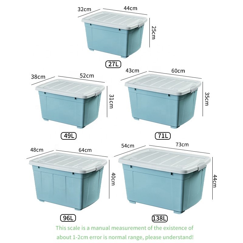 Factory aja de almacenamiento Multifunction PP Big Stackable Container Plastic Large Storage Bins Box With Wheels With Lids