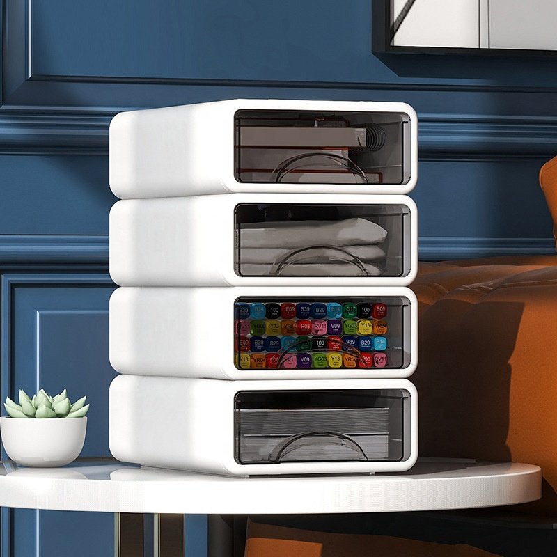 Modern Transparent Plastic Desktop Organizer Drawer Single-Tier Sundries Storage Box for Office or Living Room Multifunctional