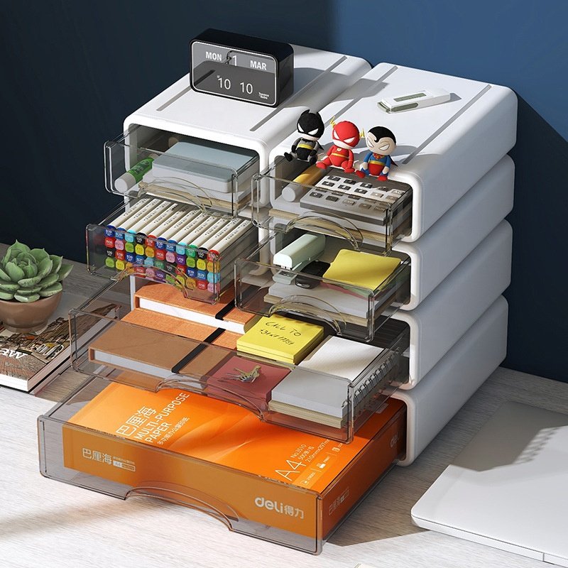 Modern Transparent Plastic Desktop Organizer Drawer Single-Tier Sundries Storage Box for Office or Living Room Multifunctional
