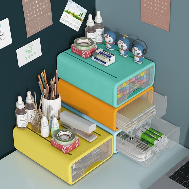Modern Transparent Plastic Desktop Organizer Drawer Single-Tier Sundries Storage Box for Office or Living Room Multifunctional