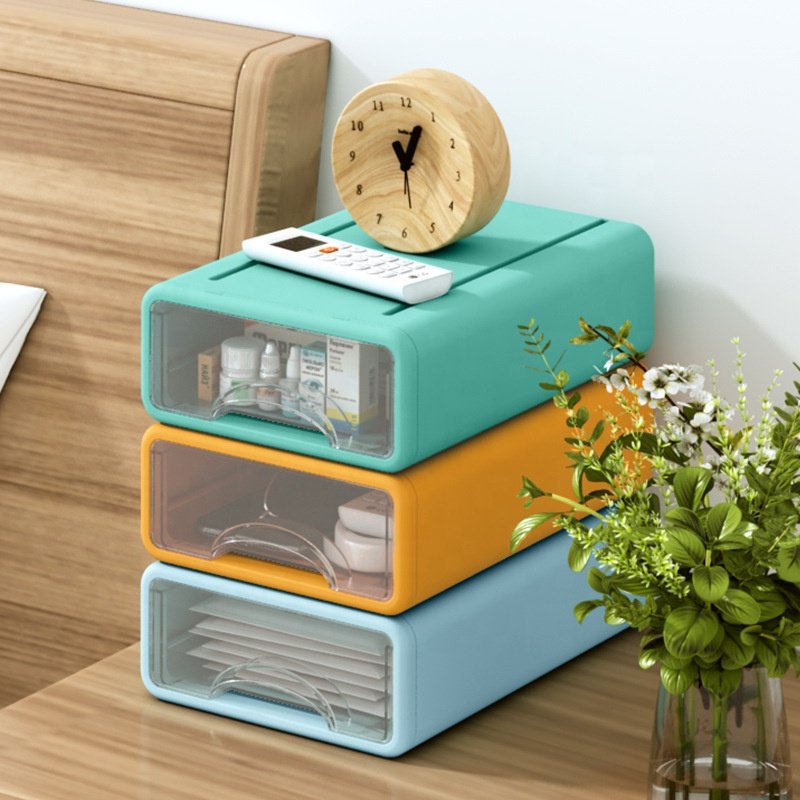 Modern Transparent Plastic Desktop Organizer Drawer Single-Tier Sundries Storage Box for Office or Living Room Multifunctional