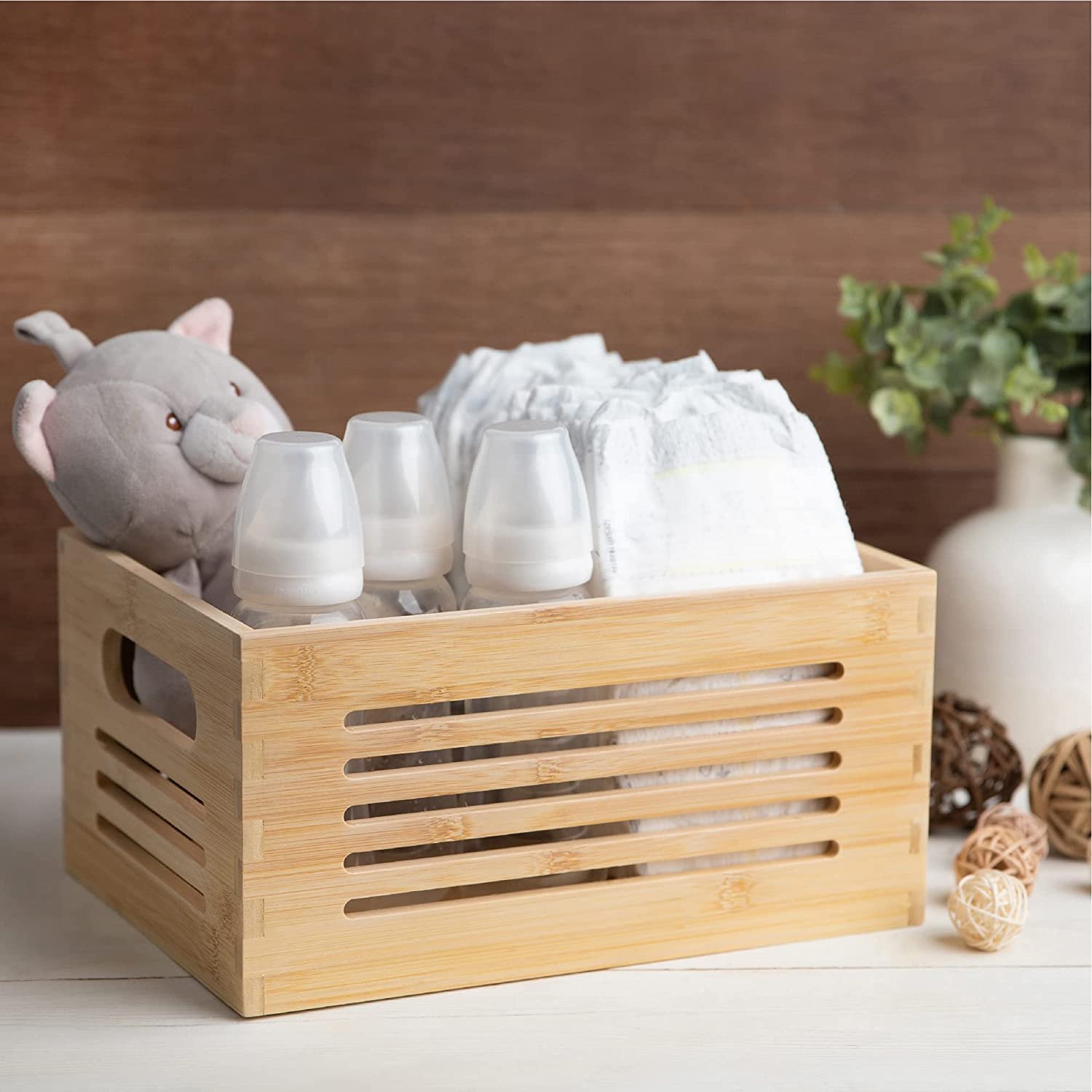 2024 Rustic style closet Cabinets and shelves baskets hold natural bamboo storage boxes