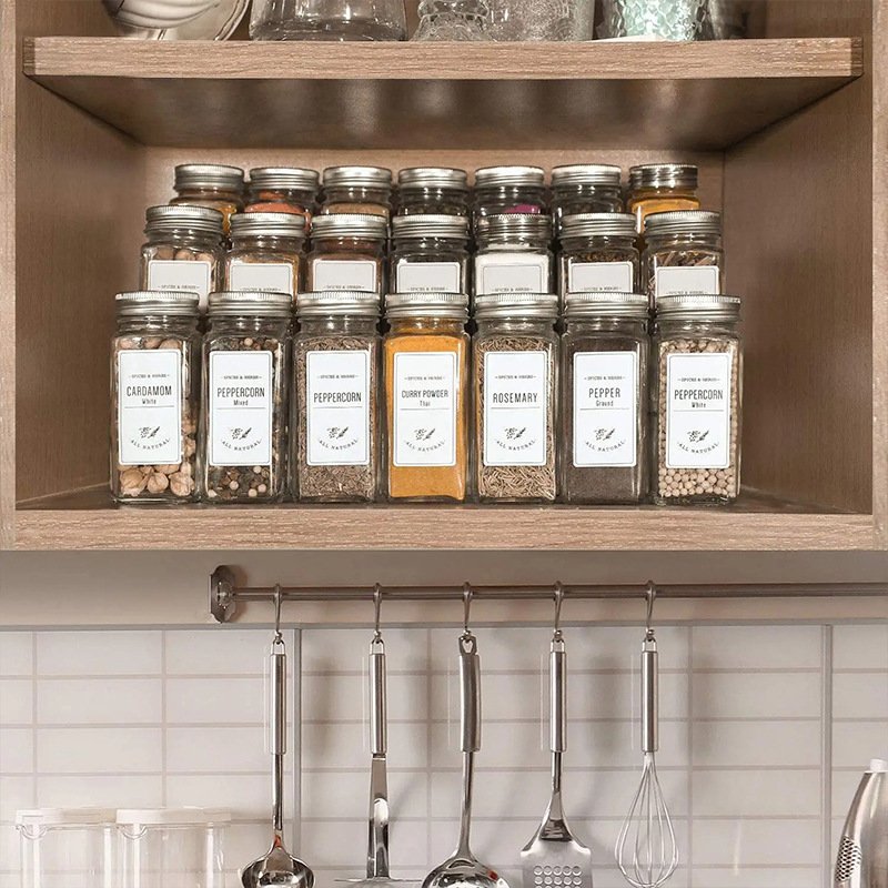 DS1430 Clear 4oz Empty Square Containers Seasoning 120ml Storage Bottles 12Pcs Glass Spice Jar with Bamboo Lids and Labels