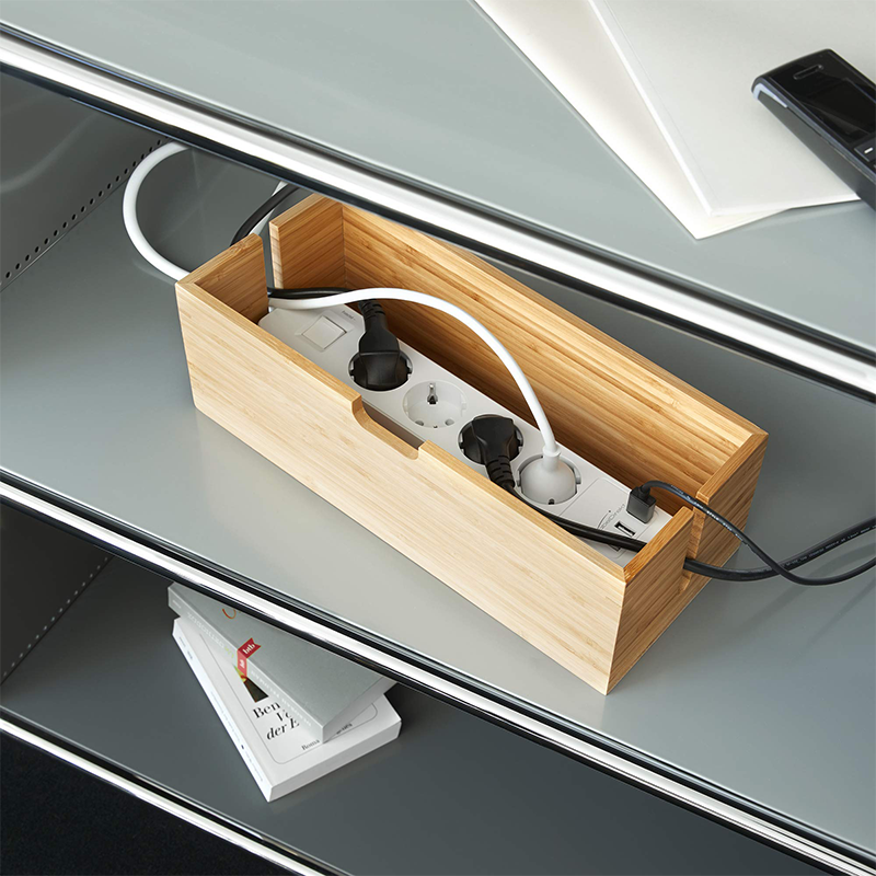 Wholesale Bamboo Storage Box With Lid For Storage Charger Power Strip Cable Management Storage Box