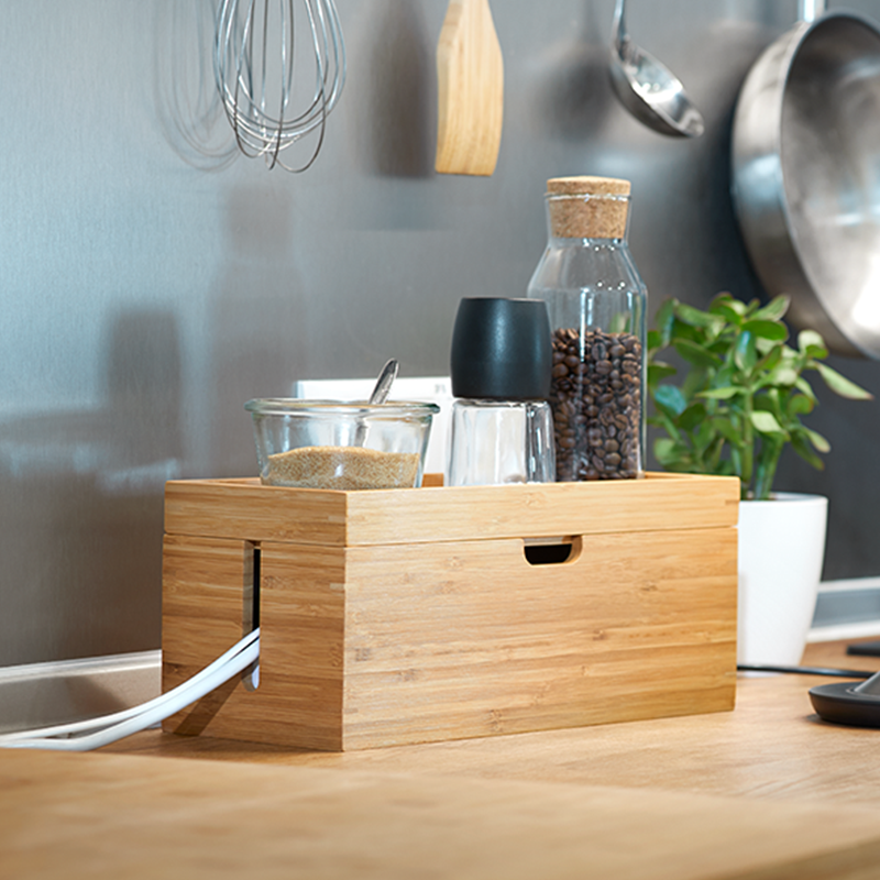 Wholesale Bamboo Storage Box With Lid For Storage Charger Power Strip Cable Management Storage Box
