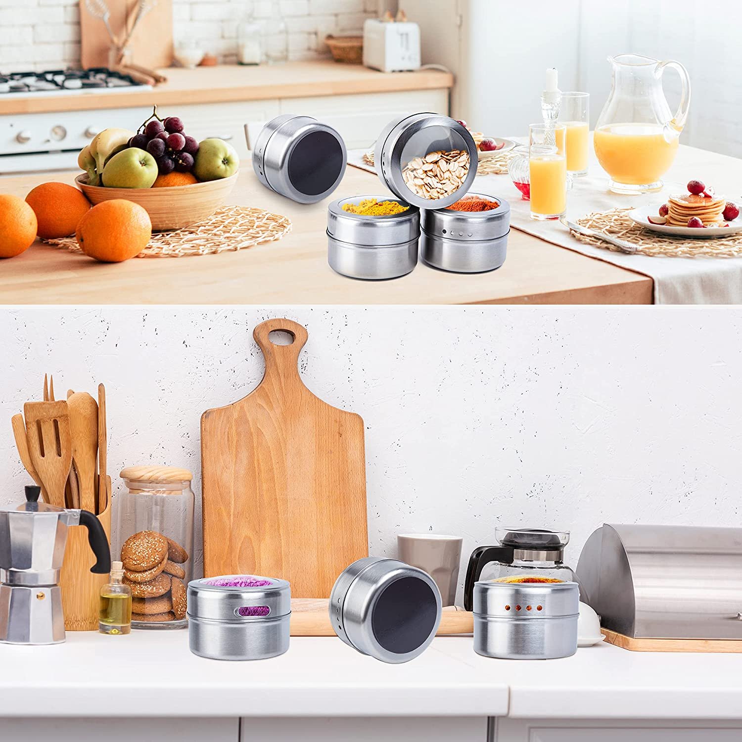 Stainless Steel Spice Tins, Spice Storage Container Spice Jar with Shaker Lid Magnetic Kitchen Organization