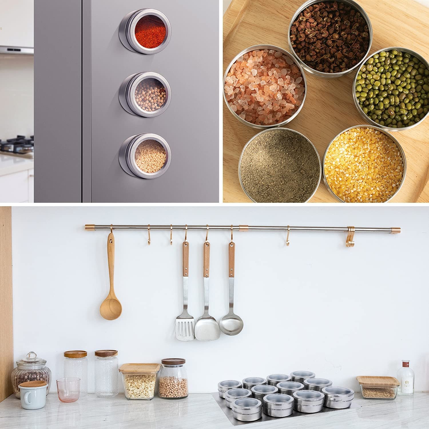 Stainless Steel Spice Tins, Spice Storage Container Spice Jar with Shaker Lid Magnetic Kitchen Organization