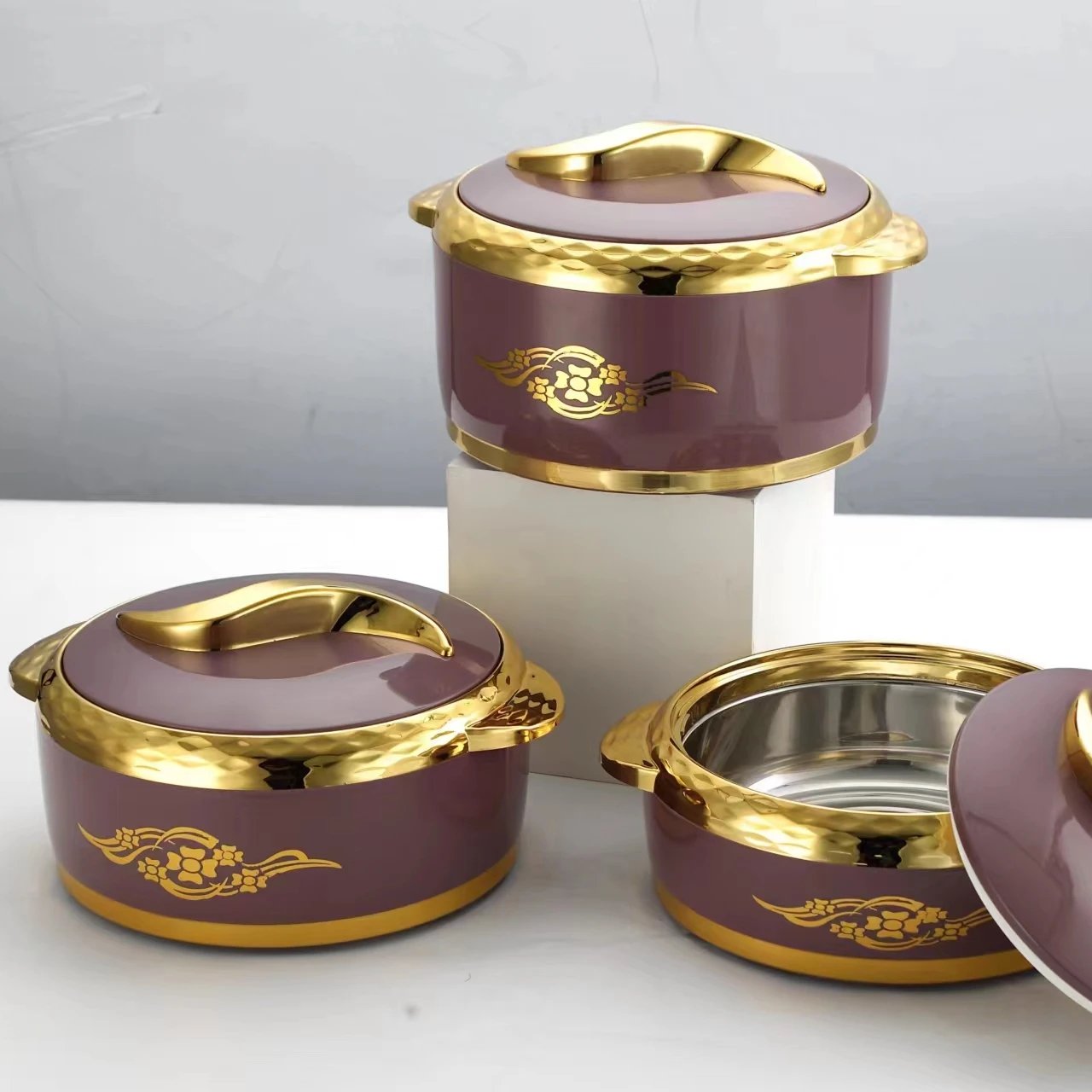 Restaurant Home Party round cooking pot set for food warmers for home use 1.5L+2L+2.5L Arabia insulated casserole food warmer