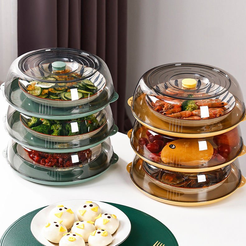 reusable multilayer stackable plastic dome Insulation warmer food cover reusable Dust Proof Plate Round Dish storage Covers set