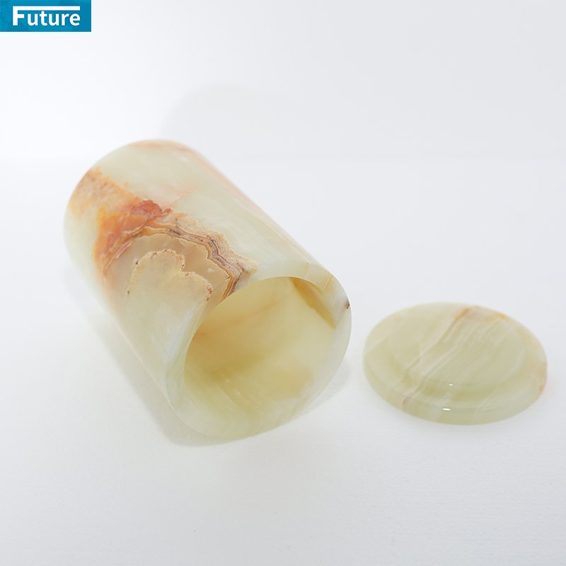 natural onxy stone Marble candle jar Canister storage marble pot jar with wood lid kitchen storage vessel Home Decorative