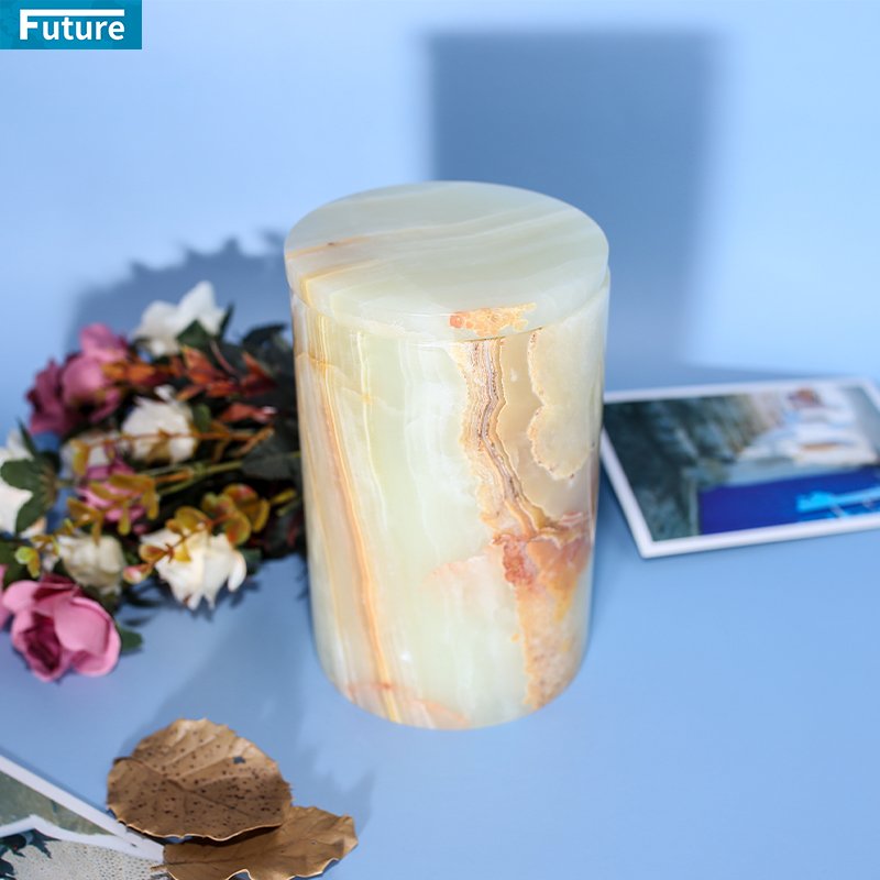 natural onxy stone Marble candle jar Canister storage marble pot jar with wood lid kitchen storage vessel Home Decorative