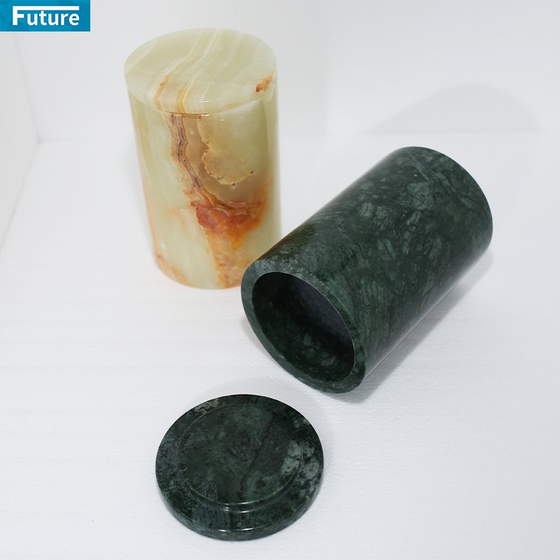 natural onxy stone Marble candle jar Canister storage marble pot jar with wood lid kitchen storage vessel Home Decorative