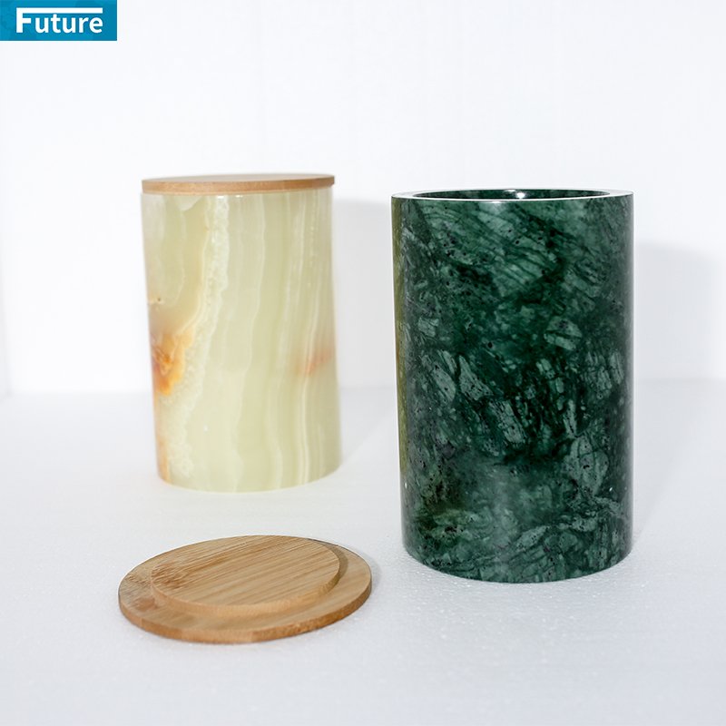 natural onxy stone Marble candle jar Canister storage marble pot jar with wood lid kitchen storage vessel Home Decorative