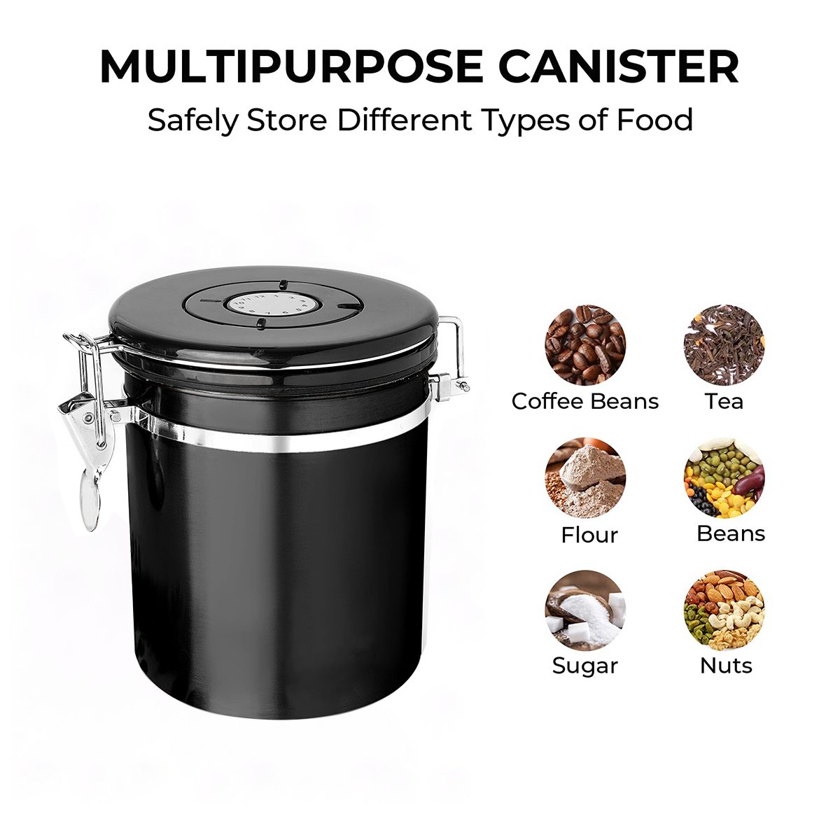 Custom Metal Kitchen Food Storage Jar Canisters Airtight Stainless Steel Coffee Bean Storage Container with Date Tracker