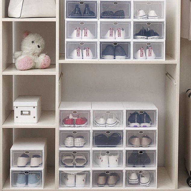Mingtuo factory Home Drop Front Storage Box With Light Shoe Box Storage Stackable Shoe Storage Box