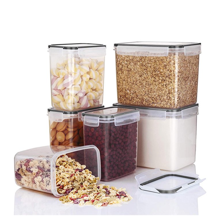 Kitchen & Pantry Organizer 6 Pack Dry Food Plastic Storage Container With Lid Airtight High Clear Box For Cereal Rice Flour