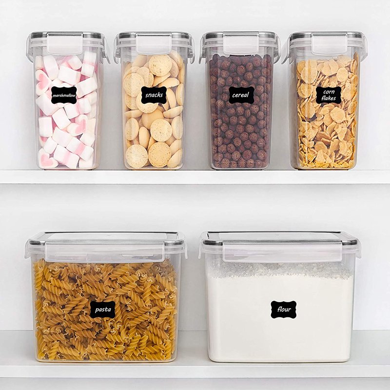 Kitchen & Pantry Organizer 6 Pack Dry Food Plastic Storage Container With Lid Airtight High Clear Box For Cereal Rice Flour