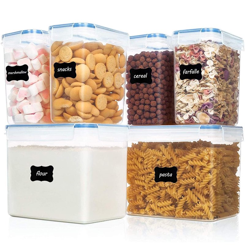 Kitchen & Pantry Organizer 6 Pack Dry Food Plastic Storage Container With Lid Airtight High Clear Box For Cereal Rice Flour