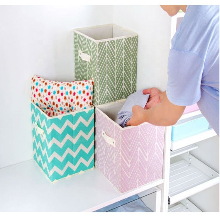 Custom Non-Woven Cardboard Folding Cube Storage Box Functional Foldable Clothing Organizer with Square Shape Fabric Material