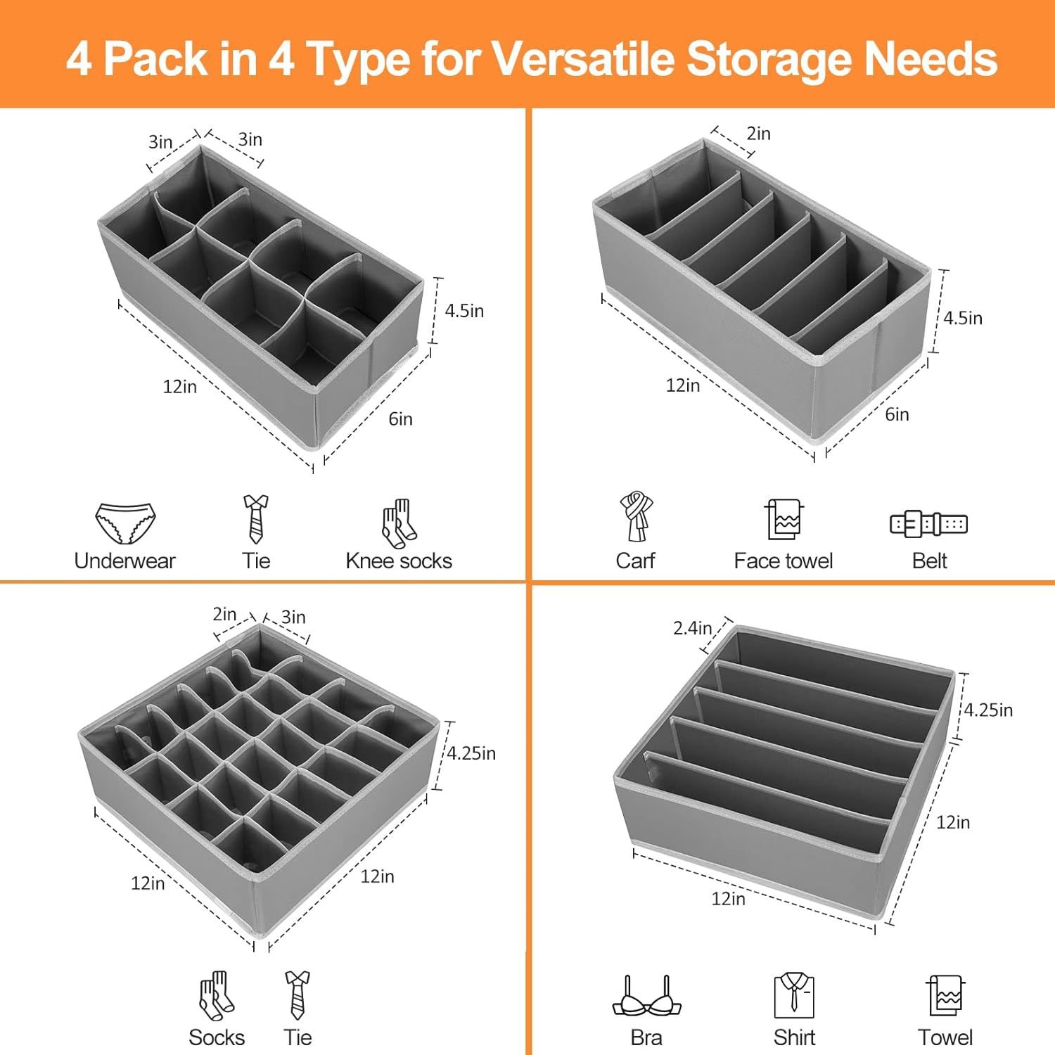 DS4102 Non-woven Fabrics Folding Closet Drawer Clothes Storage Organizer Underwear Bra Socks Storage Box Container