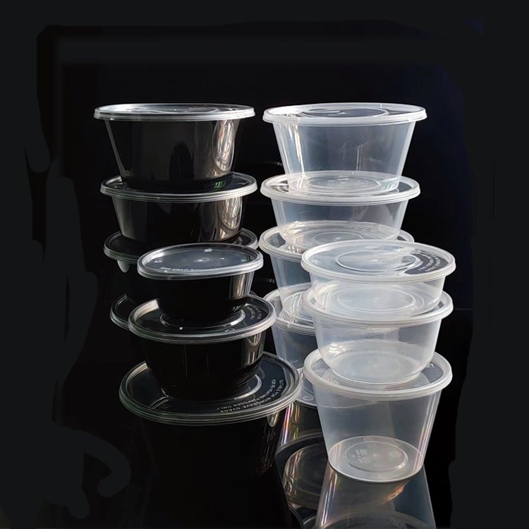 wholesale Disposable Transparent Black round Meal Prep Food Container with Lid Food Grade Plastic Stocked for Salad Soup Storage