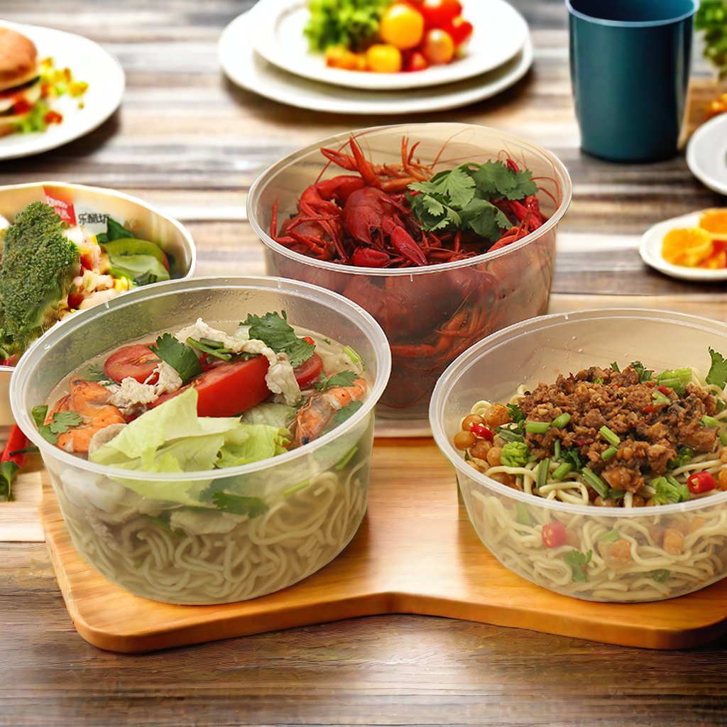 wholesale Disposable Transparent Black round Meal Prep Food Container with Lid Food Grade Plastic Stocked for Salad Soup Storage