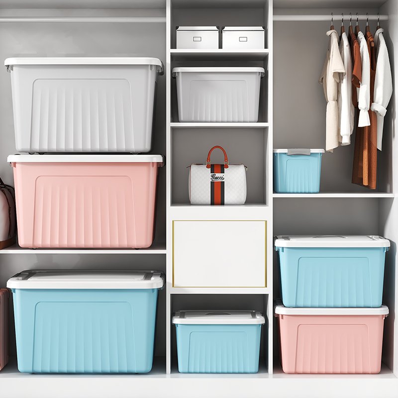 Multi-size Large Household Organizer Clothes Container Solid Color Plastic Storage Boxes With Wheels