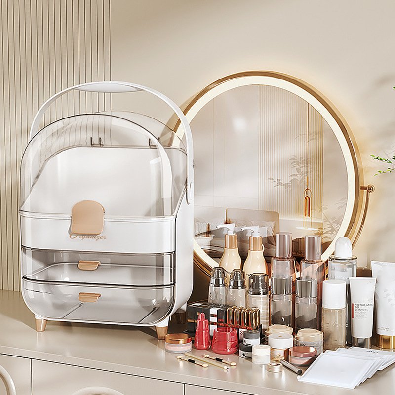 Portable Clear 2 Drawer Makeup Organizer for Bathroom Vanity Countertop Large Dustproof Skincare Cosmetic Storage Box