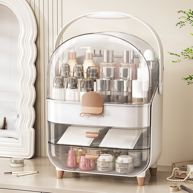Portable Clear 2 Drawer Makeup Organizer for Bathroom Vanity Countertop Large Dustproof Skincare Cosmetic Storage Box