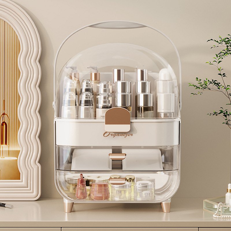 Portable Clear 2 Drawer Makeup Organizer for Bathroom Vanity Countertop Large Dustproof Skincare Cosmetic Storage Box