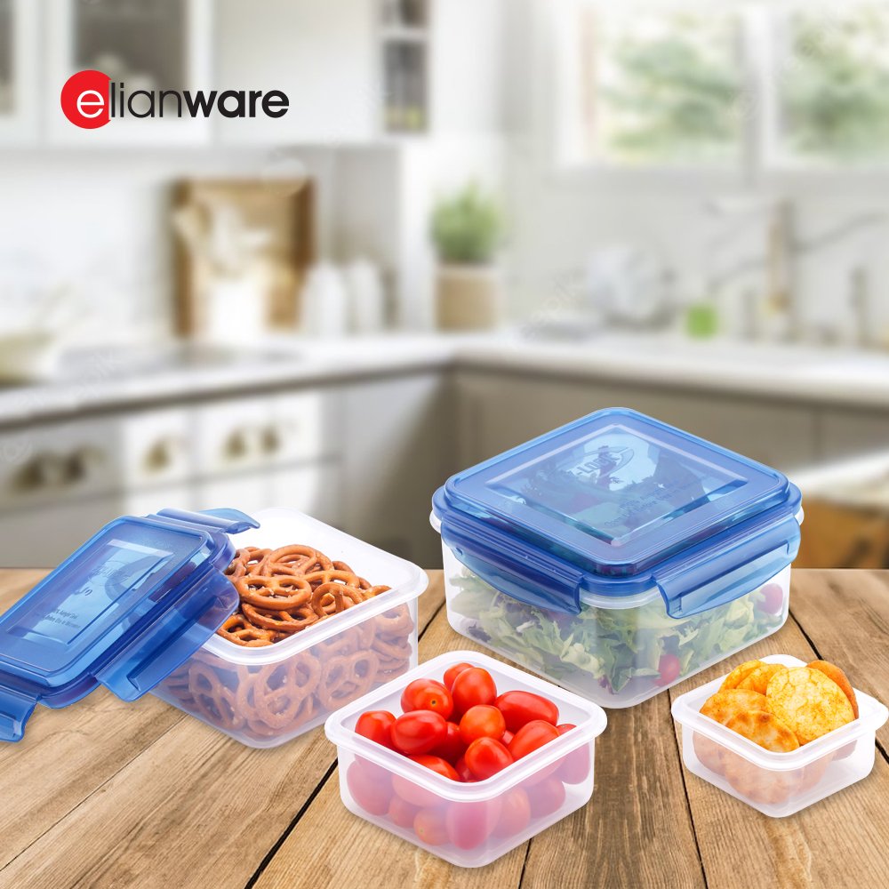 Elianware High Quality Leakproof Microwaveable Ezylock Square Plastic Airtight Silicone BPA FREE Food Container