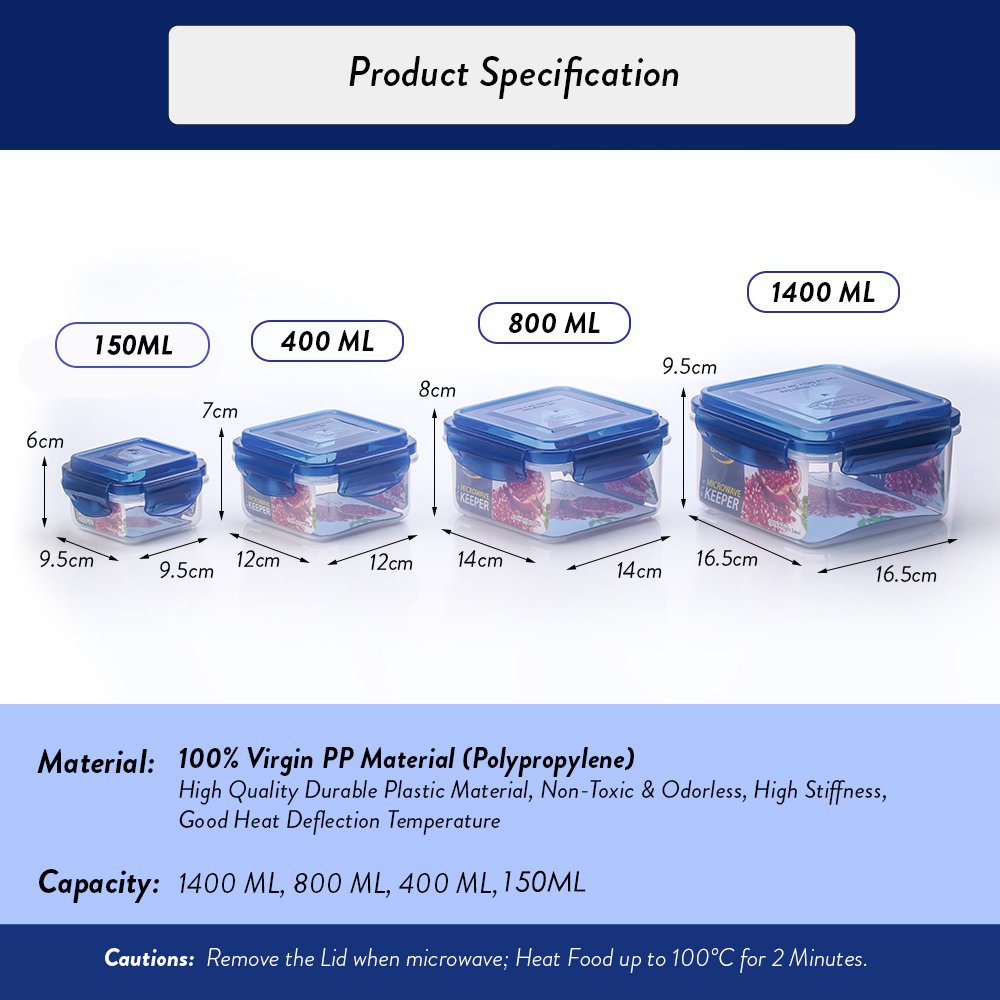Elianware High Quality Leakproof Microwaveable Ezylock Square Plastic Airtight Silicone BPA FREE Food Container