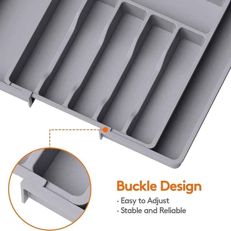 Adjustable Flatware Tableware Organizer with Dividers Utensil Holder Plastic Storage Tray for Spoons Forks Knives