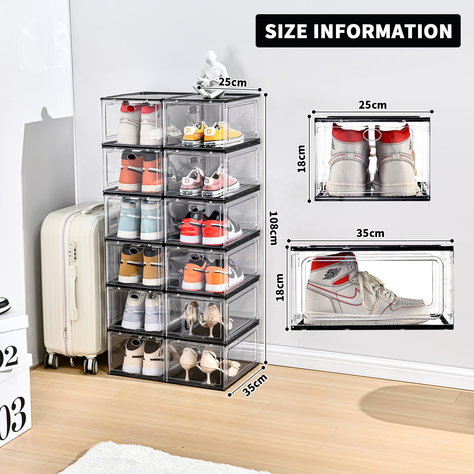 Transparent wholesale price acrylic plastic shoe box with magnetic front open door