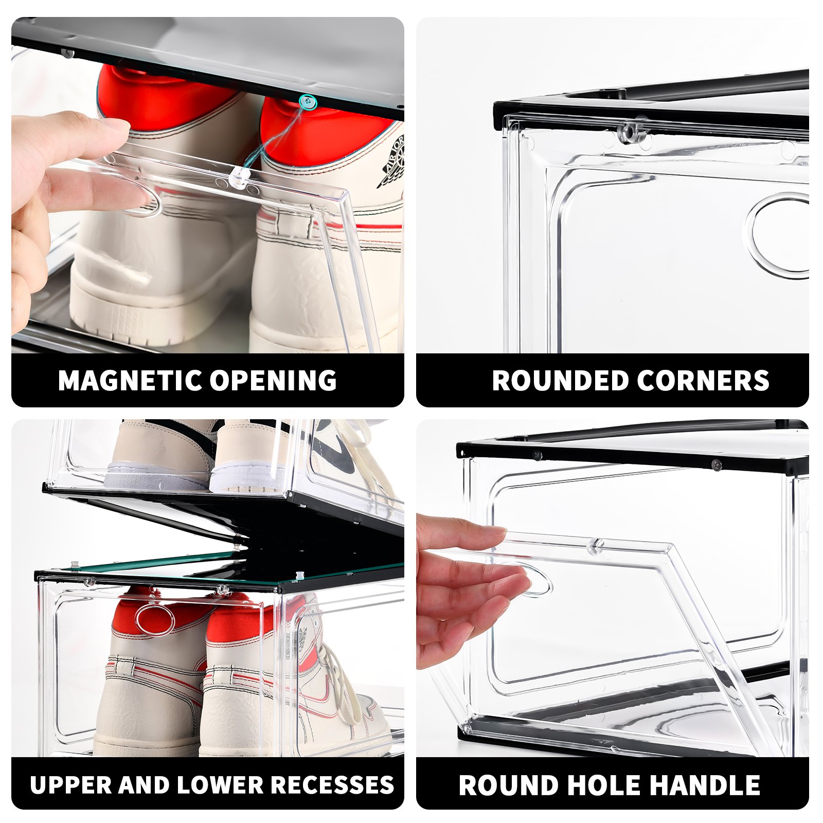 Transparent wholesale price acrylic plastic shoe box with magnetic front open door