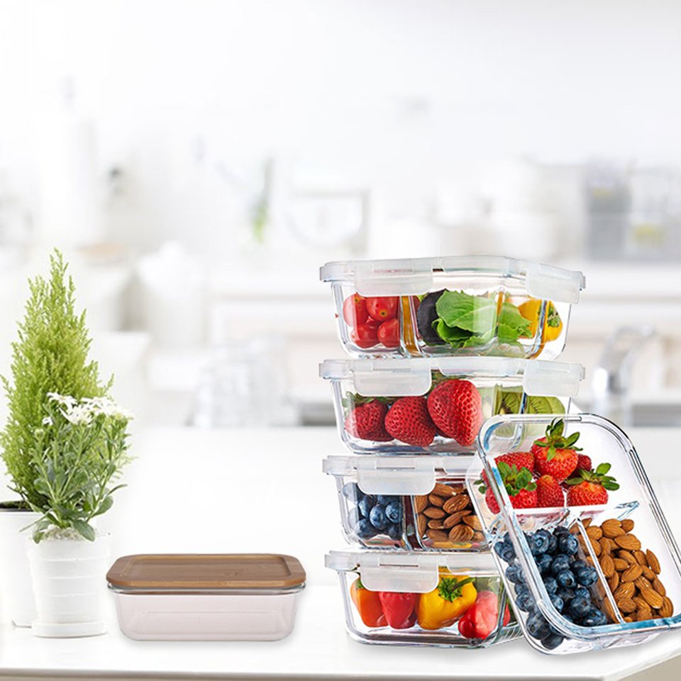 Wholesale Glass Food Storage Containers with Lid Sealed Meal Prep Containers Glass Lunch Boxes for Home Kitchen