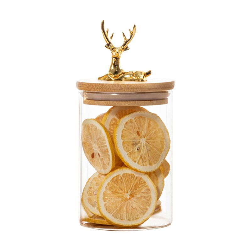 OEM ODM Customized Food Storage GlassJar With Elk Bamboo Lid Wholesale Kitchen Sugar Candy Honey Storage Container