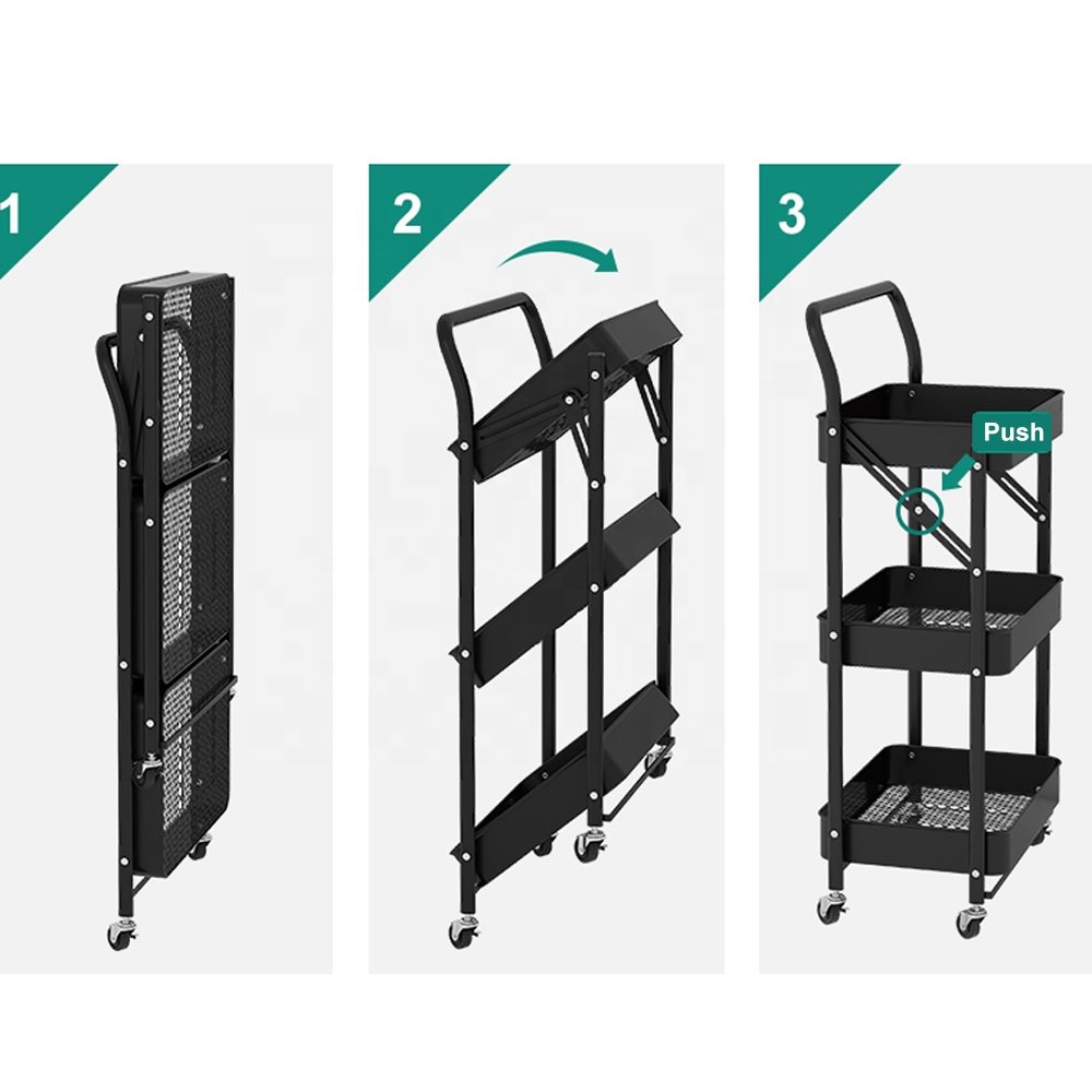 Caddy Cart Metal Nursery Storage Organizer 3-Tier Rolling Cart Organizer for Diapers and Baby