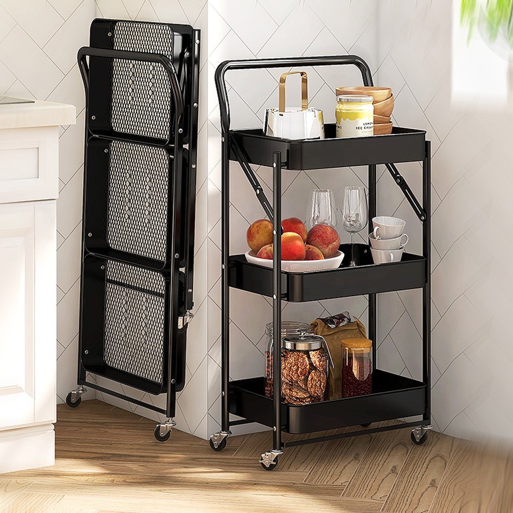 Caddy Cart Metal Nursery Storage Organizer 3-Tier Rolling Cart Organizer for Diapers and Baby