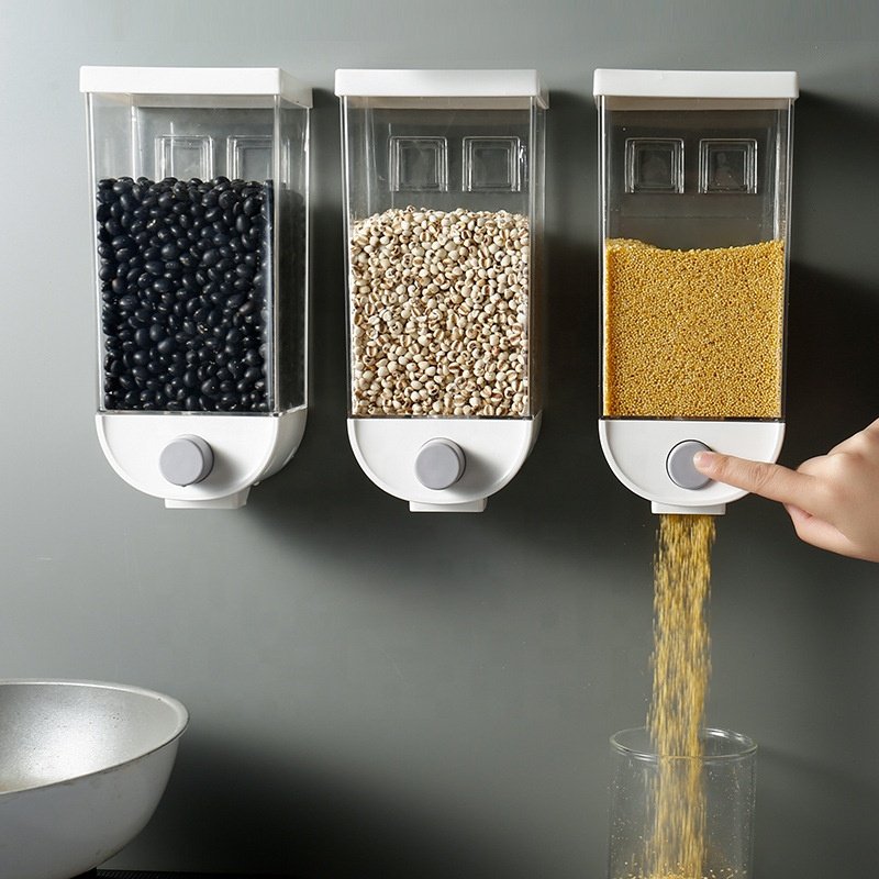 Dry Food Storage Plastic Container Wall Mounted Cereal Dispenser Multifunctional Kitchen Bin