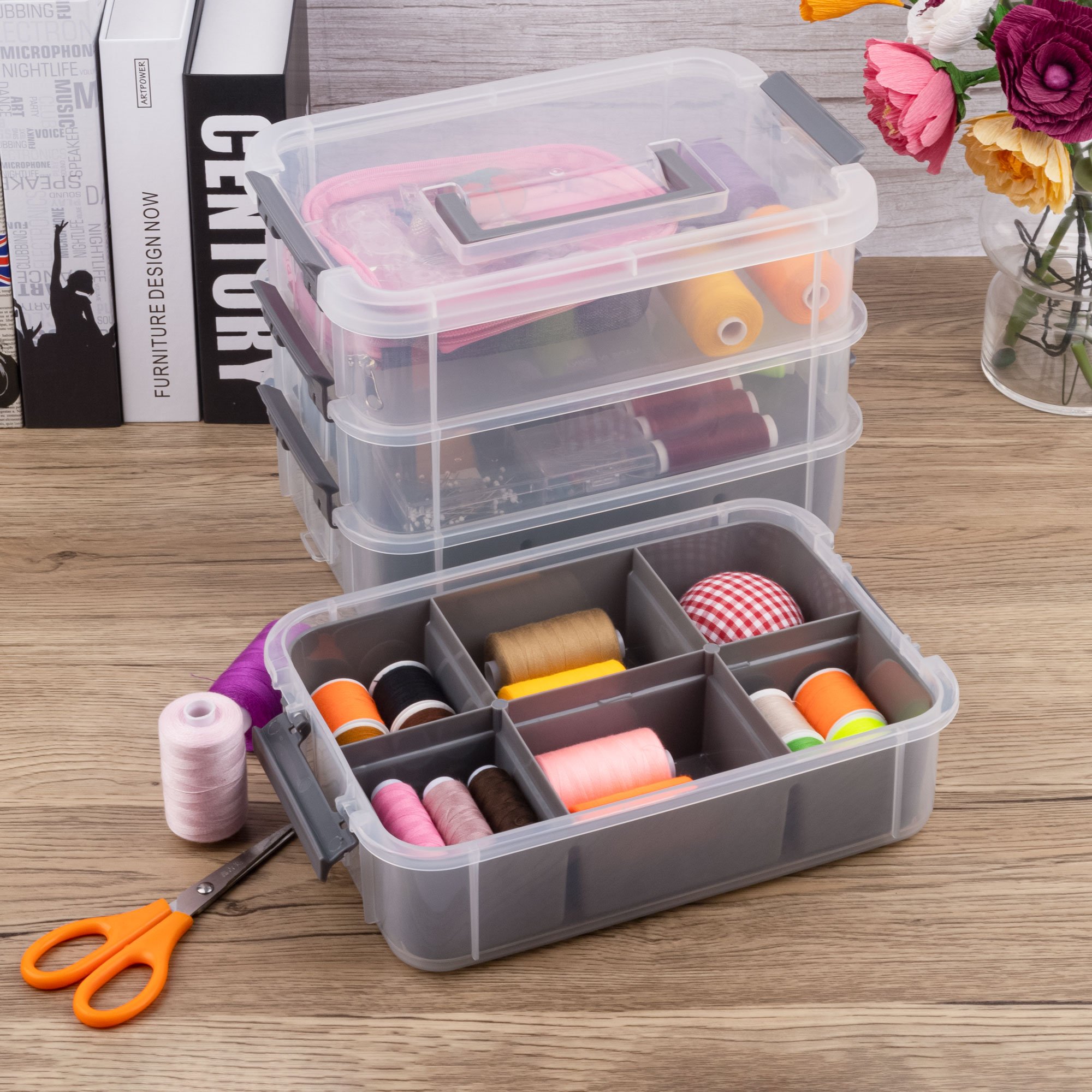 29651 Multi-compartment Stackable storage box craft storage box with dividers for artwork, beads and sewing supplies
